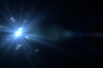 Canvas Print - bright blue lens flare with bokeh effects, overlay texture in front of a black background