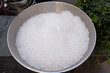 Ice bucket full with crushed ice from top view scoop preparation in bar for event party