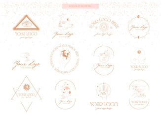 Wall Mural - collection of logos and icons in hand drawn style. nature, yoga, skin care, personal brand, psycholo