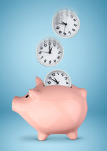 Save You Time Concept, Piggy Bank With Clock