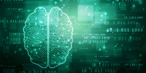 2d illustration Concept of thinking, background with brain, Abstract Artificial intelligence. Technology web background
