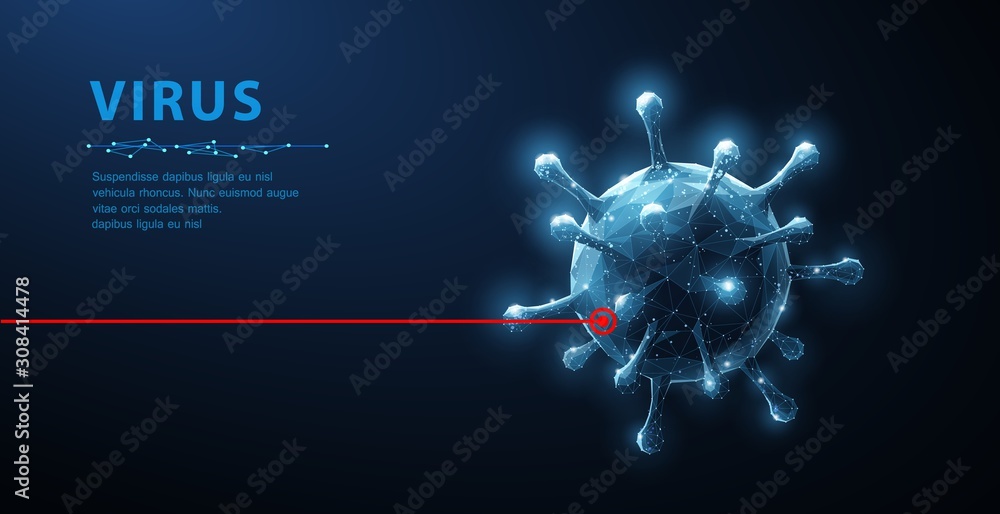Virus. Abstract vector 3d viral microbe isolated on blue background. Allergy bacteria, medical healthcare, microbiology concept. - obrazy, fototapety, plakaty 