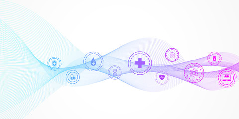 Wall Mural - abstract health care banner template with flat icons. healthcare medicine concept. medical innovatio