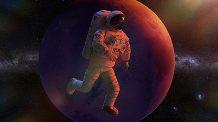 Wall Mural - astronaut during a spacewalk around planet mars