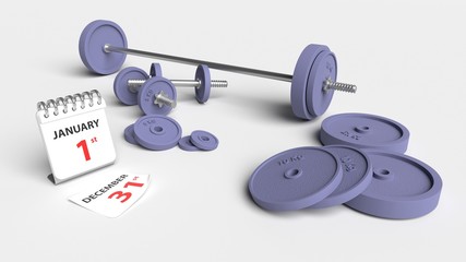 Canvas Print - Cast iron dumbell weights with calendar