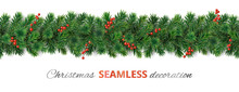 Seamless Christmas Tree Garland. Pine Tree Branches Decoration