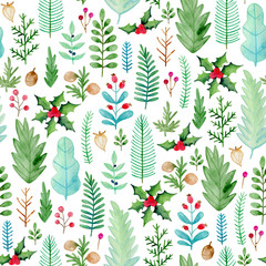 Canvas Print - Pattern with evergreen plants.