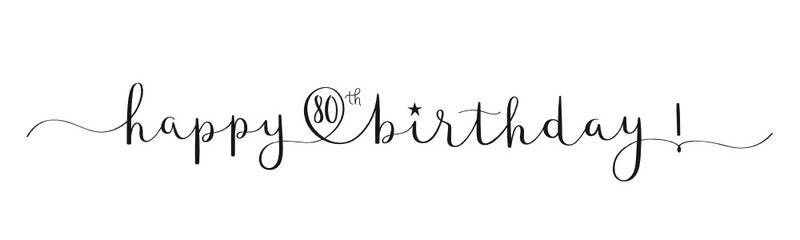 Wall Mural - HAPPY 80th BIRTHDAY! black vector brush calligraphy banner with swashes