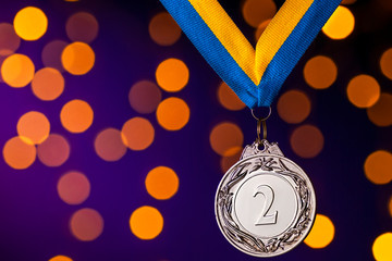 Wall Mural - silver second place runner up medallion on ribbon
