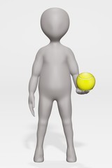 Canvas Print - 3D Render of Cartoon Character with Tennis Equipment