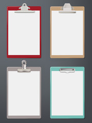 Poster - Clipboard realistic. Paper blank tablet office supplies sheet clipboard vector template. Clipboard for office work, empty pad page illustration