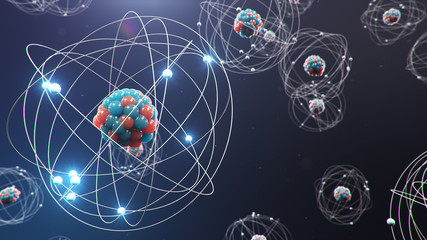 3d illustration atomic structure. atom is the smallest level of matter that forms chemical elements.
