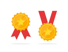 Set Of Golden Medal With Star Icon In A Flat Design