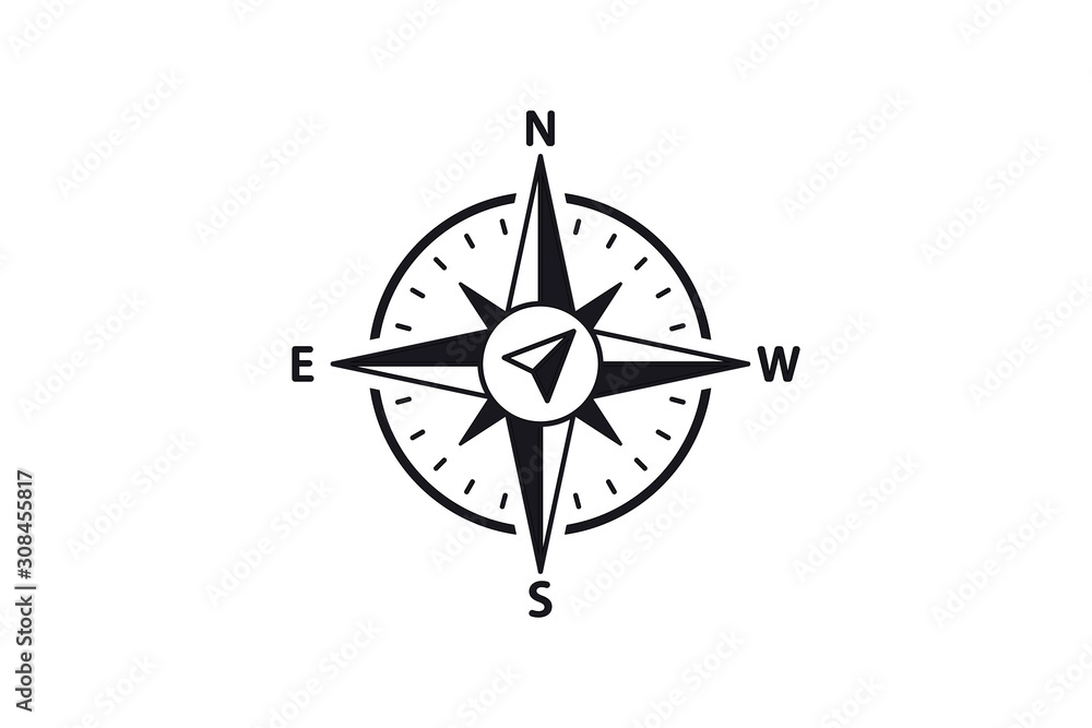 Compass Vector Icon. North, South, East and West indicated. Arrow Compass Icon - obrazy, fototapety, plakaty 