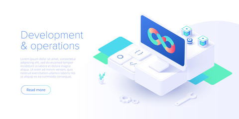 Wall Mural - web development concept in flat design. developers or designers working at internet app or online se