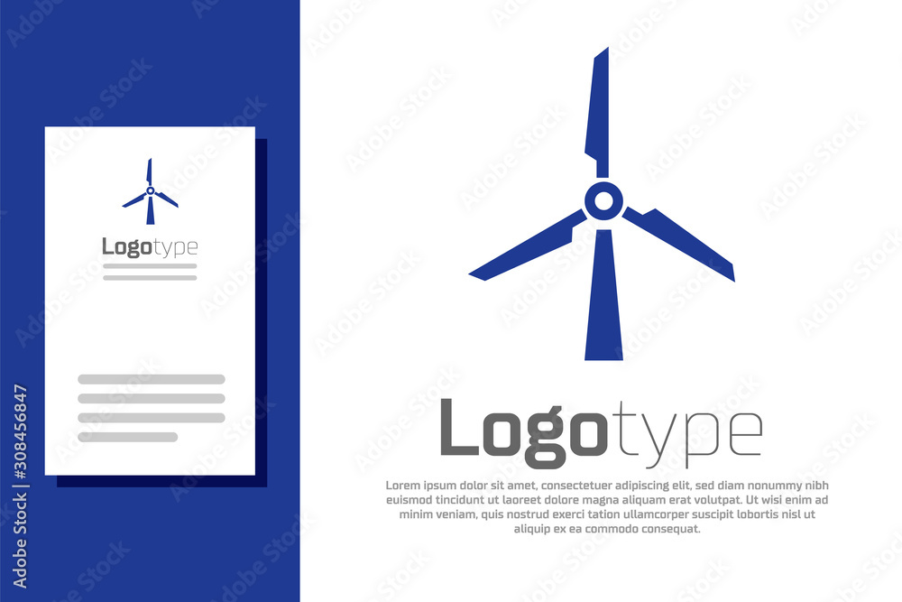 Blue Wind turbine icon isolated on white background. Wind generator ...