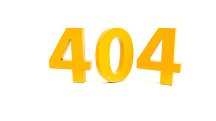 404 error page not found message isolated on white. Yellow lettering for web design and site development. 3D Render