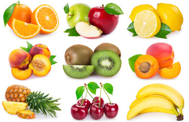 Poster - Collection of fresh fruits on white background