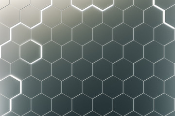 Wall Mural - Glowing gray hexagonal background