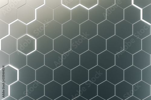 Glowing gray hexagonal background