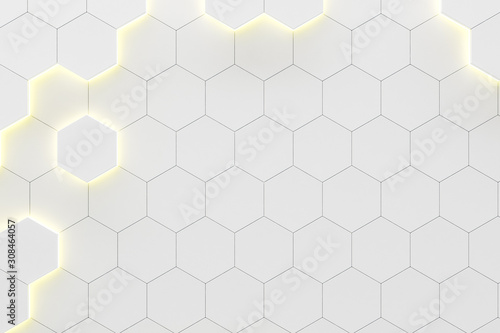 Glowing white hexagonal background.