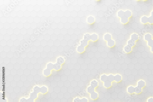 Glowing white hexagonal background.