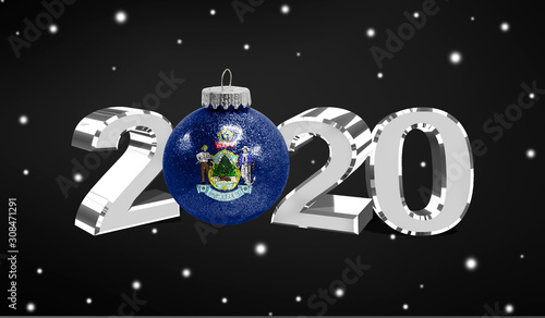Happy New Year 2020 Flag State Of Maine On A Christmas Toy Decorations Isolated On Dark Background Creative Christmas Concept Buy This Stock Illustration And Explore Similar Illustrations At Adobe Stock
