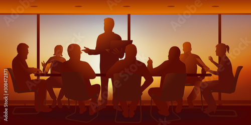 Fotomural Concept du travail d’équipe avec les cadres dirigeants d’une entreprise qui discutent de la stratégie à prendre et cherchent des solutions au cours d’un brainstorming