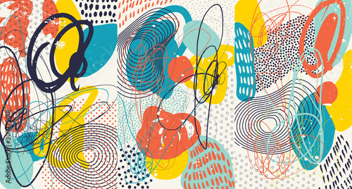 Creative doodle art header with different shapes and textures Wallpaper Mural