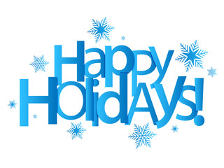 Wall Mural - HAPPY HOLIDAYS blue vector typography banner with snowflakes