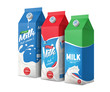 Set of three different milk packaging cartons. Milk packaging design example. Сan be used to develop the appearance of the beverage product range
