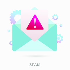 Wall Mural - e-mail spam message flat vector concept. envelope with an open letter with a big warning notificatio