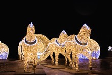 Beautiful Illuminated Christmas Sculptures In Magdeburg, Germany At Night