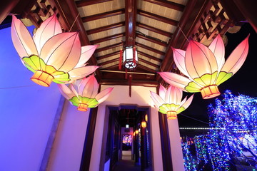 Wall Mural - Lotus-shaped lanterns in Chinese ancient architecture