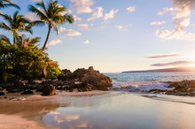 Sunset View Of Beautiful Tropical Beach, Secret Wedding Beach, Makena Cove, Maui, Hawai
