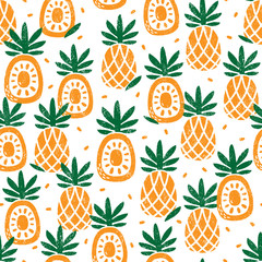 Seamless pattern with pineapples. Stamp textured. Great for fabric, textile, wrapping paper. Vector Illustration