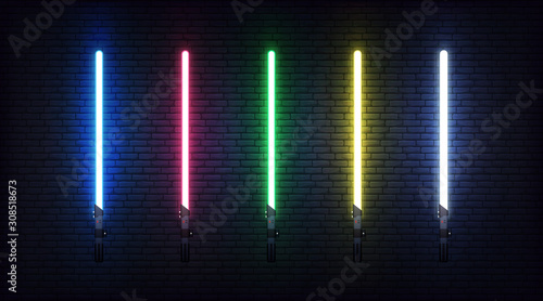 Photographie Light saber set. Futuristic realistic laser weapon
