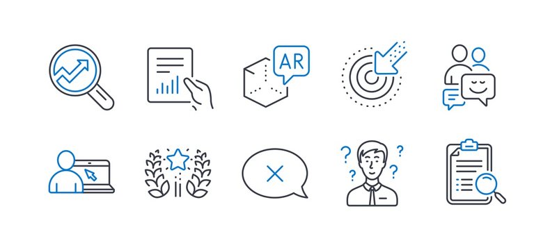 set of technology icons, such as communication, targeting, augmented reality, reject, ranking, docum