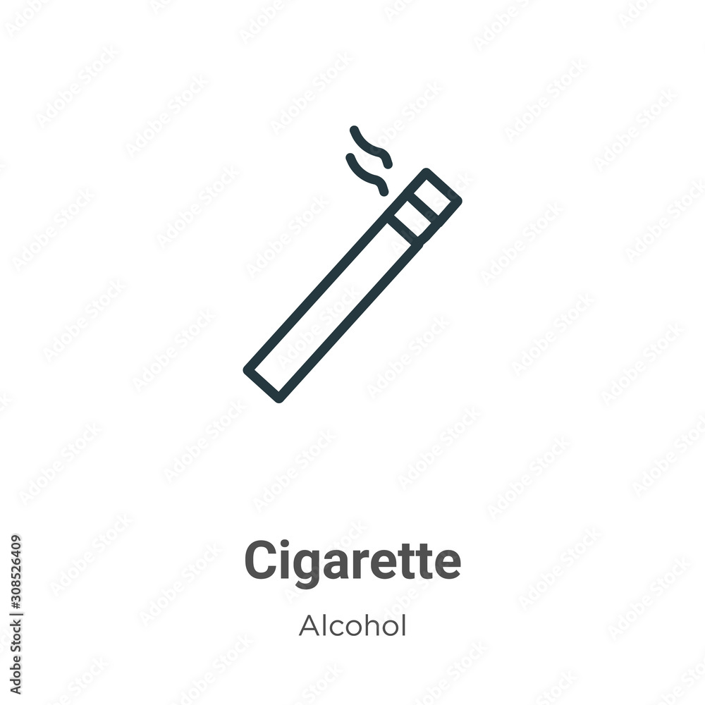 Cigarette outline vector icon. Thin line black cigarette icon, flat vector  simple element illustration from editable alcohol concept isolated on white  background Stock Vector