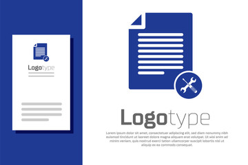 Blue File document with screwdriver and wrench icon isolated on white background. Adjusting, service, setting, maintenance, repair, fixing. Logo design template element. Vector Illustration