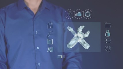 Wall Mural - a virtual hologram of a futuristic symbol of repairs. digital global technologies designed to help p