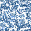 © IMR - Watercolor Christmas seamless pattern with spruce and holly berries in monochrome blue