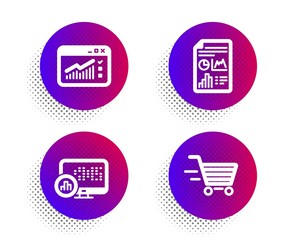 Wall Mural - report statistics, web traffic and report document icons simple set. halftone dots button. delivery 