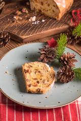 Wall Mural - Traditional Christmas cake with candied fruit, raisins and fruits. Shallow depth of field.