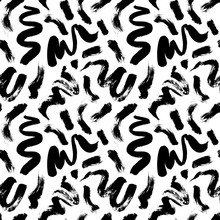 Swirl And Curly Brush Strokes Seamless Pattern. Hand Drawn Vector Ink Illustration. Painted Abstract Texture.
