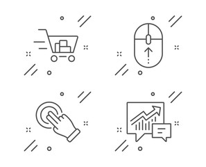 Wall Mural - touchscreen gesture, swipe up and shopping cart line icons set. accounting sign. click hand, scrolli