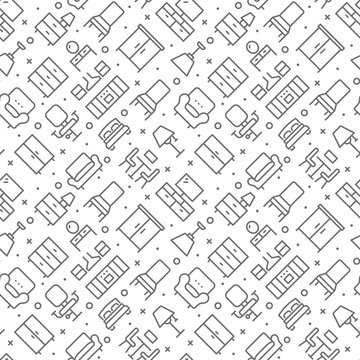 Furniture related seamless pattern with outline icons