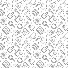 Cooking And Kitchen Related Seamless Pattern With Outline Icons