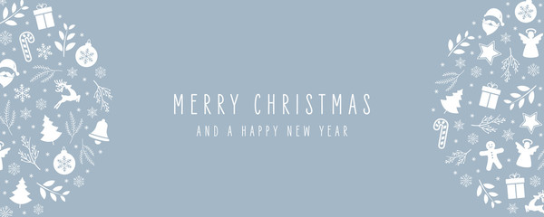 Wall Mural - christmas icons elements decoration greeting card on ice blue background