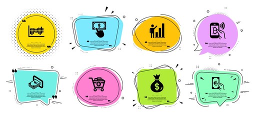 Wall Mural - money bag, graph chart and column diagram line icons set. chat bubbles with quotes. payment click, f